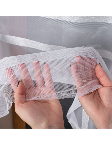 HALINA Firanka żakardowa gotowa, szerokość 300 x wysokość 250cm, kolor 001 biały ze srebrnym lurexem 000383