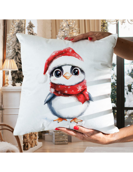 PINGWINEK, BAJKOWE ŚWIĘTA Poszewka dekoracyjna VELVET, 40x40cm, kolor 001 biały PBN360