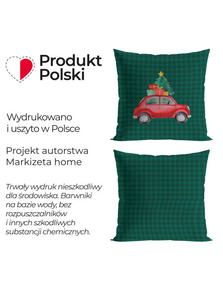KRATA Z SAMOCHODEM, BAJKOWE ŚWIĘTA Poszewka dekoracyjna VELVET, 40x40cm, kolor 002 zielony PBN354
