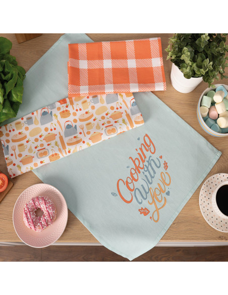 COOKING WITH LOVE Komplet 3 ścierek kuchennych, rozmiar 40x60cm S00012