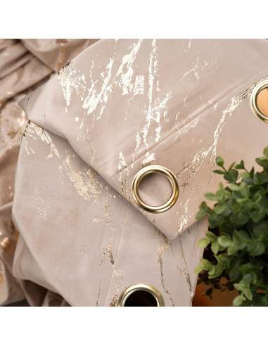 MARMA Zasłona gotowa na przelotkach, szerokość 140cm x wysokość 250cm, kolor 003 jasny beżowy ze złotym nadrukiem na VELV