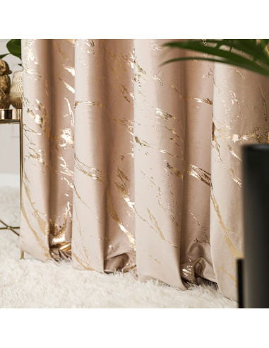 MARMA Zasłona gotowa na przelotkach, szerokość 140cm x wysokość 250cm, kolor 003 jasny beżowy ze złotym nadrukiem na VELV