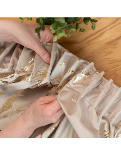 MARMA Zasłona gotowa na taśmie, szerokość 140cm x wysokość 250cm, kolor 015 ciemny kremowy ze złotym nadrukiem na VELVI T