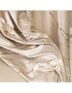 MARMA Zasłona gotowa na taśmie, szerokość 140cm x wysokość 250cm, kolor 015 ciemny kremowy ze złotym nadrukiem na VELVI T 2