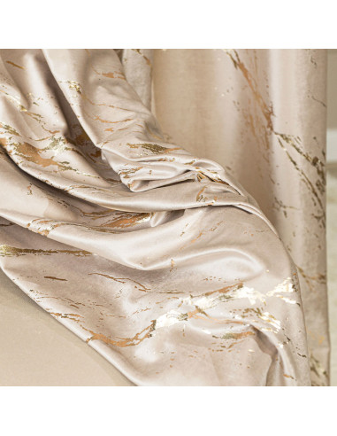 MARMA Zasłona gotowa na taśmie, szerokość 140cm x wysokość 250cm, kolor 015 ciemny kremowy ze złotym nadrukiem na VELVI T