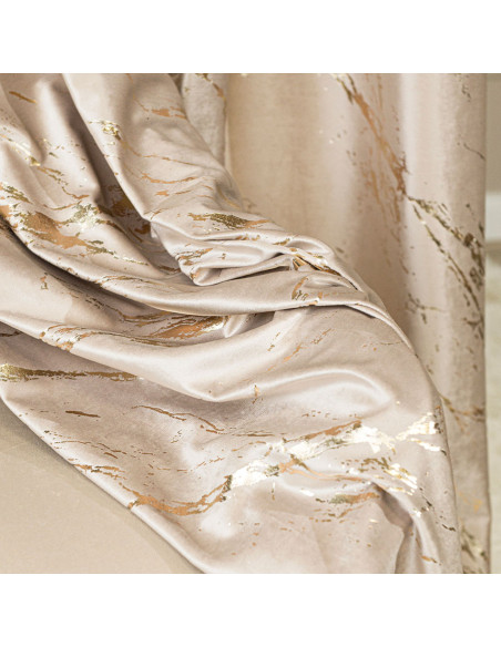 MARMA Zasłona gotowa na taśmie, szerokość 140cm x wysokość 250cm, kolor 015 ciemny kremowy ze złotym nadrukiem na VELVI T