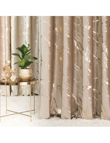 MARMA Zasłona gotowa na taśmie, szerokość 140cm x wysokość 250cm, kolor 001 ciemny beżowy ze złotym nadrukiem na VELVI T