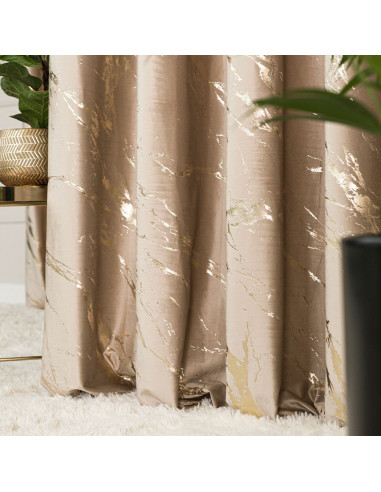 MARMA Zasłona gotowa na taśmie, szerokość 140cm x wysokość 250cm, kolor 001 ciemny beżowy ze złotym nadrukiem na VELVI T