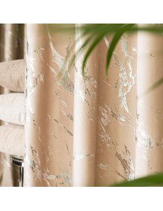 MARMA Zasłona gotowa na taśmie, szerokość 140cm x wysokość 250cm, kolor 003 jasny beżowy ze srebrnym nadrukiem na VELVI T 2
