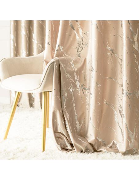 MARMA Zasłona gotowa na taśmie, szerokość 140cm x wysokość 250cm, kolor 003 jasny beżowy ze srebrnym nadrukiem na VELVI T