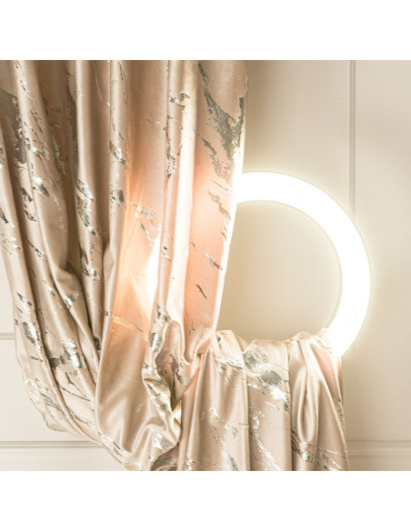 MARMA Zasłona gotowa na taśmie, szerokość 140cm x wysokość 250cm, kolor 003 jasny beżowy ze srebrnym nadrukiem na VELVI T