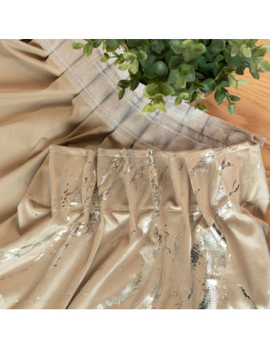 MARMA Zasłona gotowa na taśmie, szerokość 140cm x wysokość 250cm, kolor 001 ciemny beżowy ze srebrnym nadrukiem na VELVI 