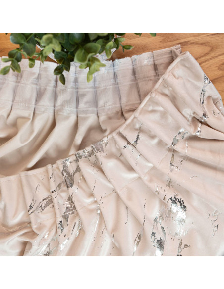 MARMA Zasłona gotowa na taśmie, szerokość 140cm x wysokość 250cm, kolor 016 kremowy ze srebrnym nadrukiem na VELVI TD0037