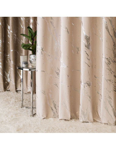MARMA Zasłona gotowa na taśmie, szerokość 140cm x wysokość 250cm, kolor 016 kremowy ze srebrnym nadrukiem na VELVI TD0037