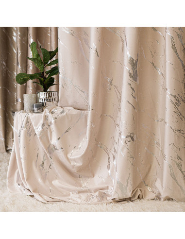 MARMA Zasłona gotowa na taśmie, szerokość 140cm x wysokość 250cm, kolor 016 kremowy ze srebrnym nadrukiem na VELVI TD0037