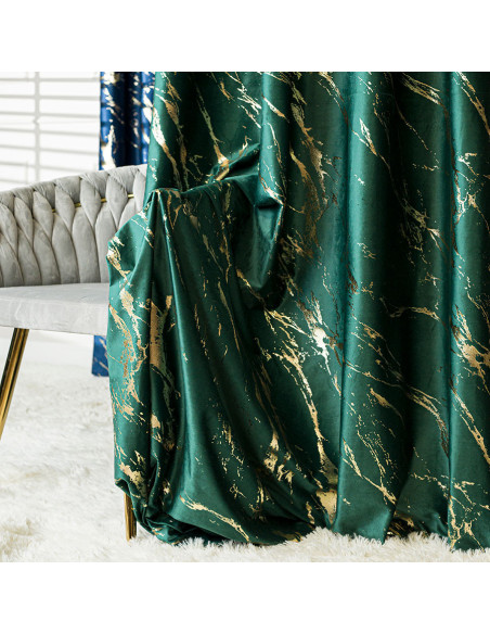 MARMA Zasłona gotowa na taśmie, szerokość 140cm x wysokość 250cm, kolor 010 ciemny zielony butelkowy ze złotym nadrukiem 