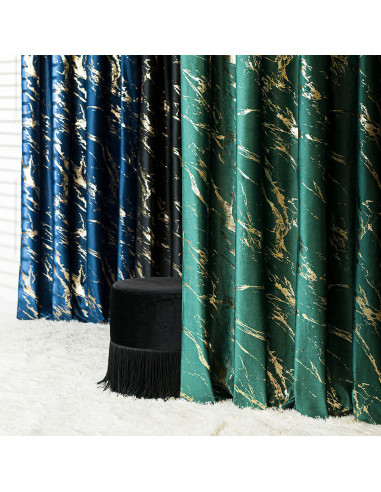 MARMA Zasłona gotowa na taśmie, szerokość 140cm x wysokość 250cm, kolor 010 ciemny zielony butelkowy ze złotym nadrukiem 