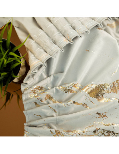 MARMA Zasłona gotowa na taśmie, szerokość 140cm x wysokość 250cm, kolor 021 pastelowy szary ze złotym nadrukiem na VELVI 