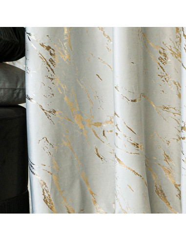 MARMA Zasłona gotowa na taśmie, szerokość 140cm x wysokość 250cm, kolor 021 pastelowy szary ze złotym nadrukiem na VELVI 