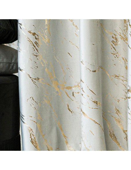 MARMA Zasłona gotowa na taśmie, szerokość 140cm x wysokość 250cm, kolor 021 pastelowy szary ze złotym nadrukiem na VELVI 
