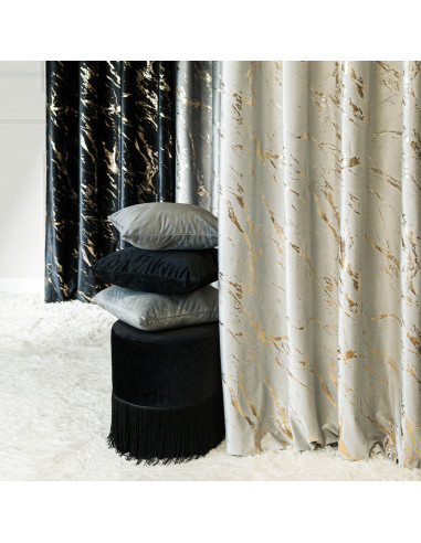 MARMA Zasłona gotowa na taśmie, szerokość 140cm x wysokość 250cm, kolor 021 pastelowy szary ze złotym nadrukiem na VELVI 