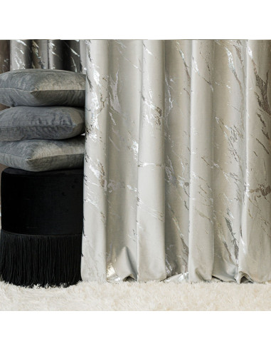 MARMA Zasłona gotowa na taśmie, szerokość 140cm x wysokość 250cm, kolor 021 pastelowy szary ze srebrnym nadrukiem na VELVI