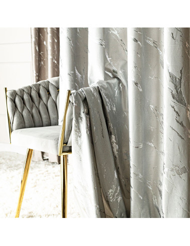 MARMA Zasłona gotowa na taśmie, szerokość 140cm x wysokość 250cm, kolor 021 pastelowy szary ze srebrnym nadrukiem na VELVI