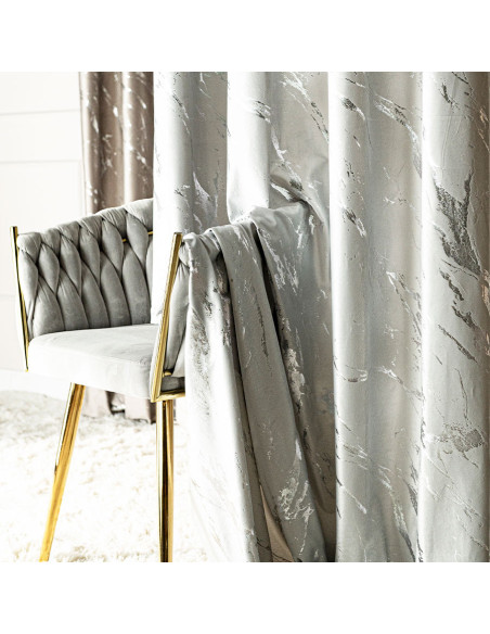 MARMA Zasłona gotowa na taśmie, szerokość 140cm x wysokość 250cm, kolor 021 pastelowy szary ze srebrnym nadrukiem na VELVI