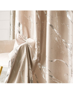 MARMA Zasłona gotowa na taśmie, szerokość 140cm x wysokość 250cm, kolor 015 ciemny kremowy ze srebrnym nadrukiem na VELVI  2