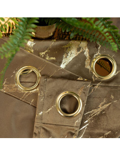 MARMA Zasłona gotowa na przelotkach, szerokość 140cm x wysokość 250cm, kolor 002 brązowy ze złotym nadrukiem na VELVI TD0 2