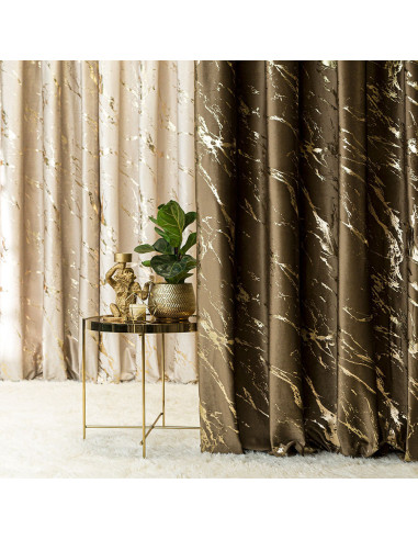 MARMA Zasłona gotowa na przelotkach, szerokość 140cm x wysokość 250cm, kolor 002 brązowy ze złotym nadrukiem na VELVI TD0