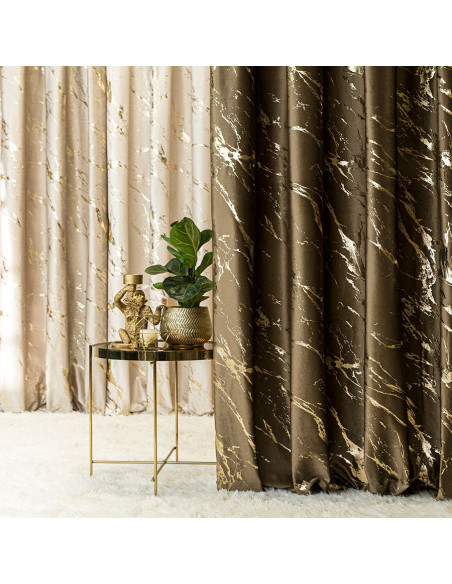 MARMA Zasłona gotowa na przelotkach, szerokość 140cm x wysokość 250cm, kolor 002 brązowy ze złotym nadrukiem na VELVI TD0