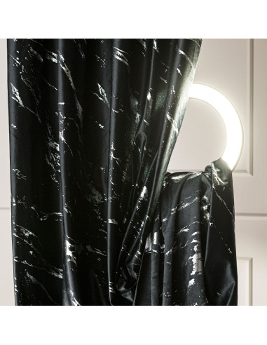 MARMA Zasłona gotowa na taśmie, szerokość 140cm x wysokość 250cm, kolor 111 czarny ze srebrnym nadrukiem na VELVI TD0037
