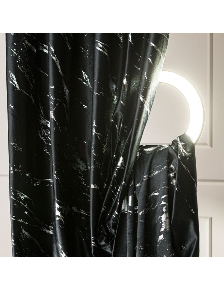 MARMA Zasłona gotowa na taśmie, szerokość 140cm x wysokość 250cm, kolor 111 czarny ze srebrnym nadrukiem na VELVI TD0037