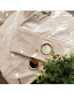 MARMA Zasłona gotowa na przelotkach, szerokość 140cm x wysokość 250cm, kolor 015 ciemny kremowy ze złotym nadrukiem na VEL 2