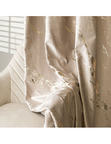 MARMA Zasłona gotowa na przelotkach, szerokość 140cm x wysokość 250cm, kolor 015 ciemny kremowy ze złotym nadrukiem na VEL