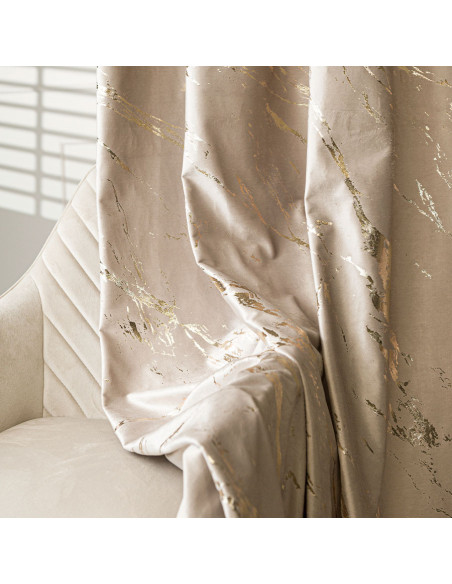 MARMA Zasłona gotowa na przelotkach, szerokość 140cm x wysokość 250cm, kolor 015 ciemny kremowy ze złotym nadrukiem na VEL