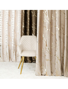 MARMA Zasłona gotowa na przelotkach, szerokość 140cm x wysokość 250cm, kolor 015 ciemny kremowy ze złotym nadrukiem na VEL