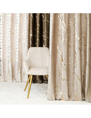 MARMA Zasłona gotowa na przelotkach, szerokość 140cm x wysokość 250cm, kolor 015 ciemny kremowy ze złotym nadrukiem na VEL