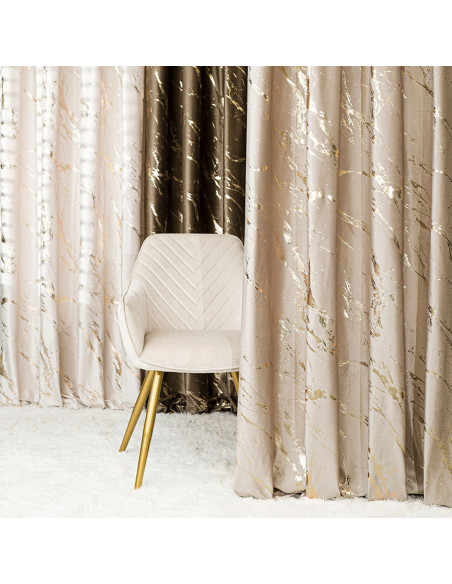 MARMA Zasłona gotowa na przelotkach, szerokość 140cm x wysokość 250cm, kolor 015 ciemny kremowy ze złotym nadrukiem na VEL