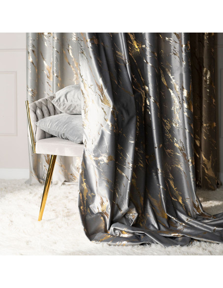 MARMA Zasłona gotowa na przelotkach, szerokość 140cm x wysokość 250cm, kolor 005 jasny szary ze złotym nadrukiem na VELVI