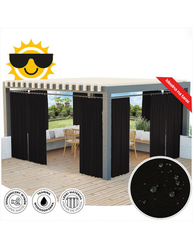 GARDENIA Zasłona gotowa na taśmie, szerokość 140cm x wysokość 200cm, kolor 039 czarny TD0025