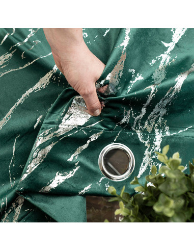 MARMA Zasłona gotowa na przelotkach, szerokość 140cm x wysokość 250cm, kolor 010 ciemny zielony butelkowy ze srebrnym nadru