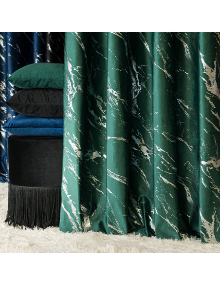 MARMA Zasłona gotowa na przelotkach, szerokość 140cm x wysokość 250cm, kolor 010 ciemny zielony butelkowy ze srebrnym nadru