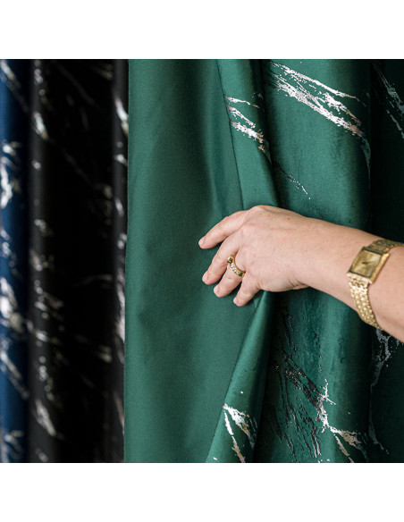 MARMA Zasłona gotowa na przelotkach, szerokość 140cm x wysokość 250cm, kolor 010 ciemny zielony butelkowy ze srebrnym nadru