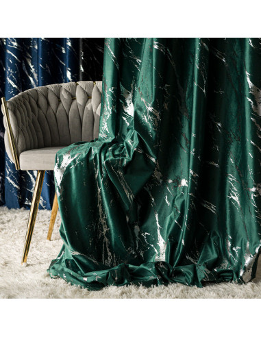 MARMA Zasłona gotowa na przelotkach, szerokość 140cm x wysokość 250cm, kolor 010 ciemny zielony butelkowy ze srebrnym nadru