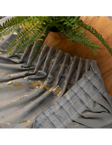 MARMA Zasłona gotowa na taśmie, szerokość 140cm x wysokość 250cm, kolor 005 jasny szary ze złotym nadrukiem na VELVI TD00