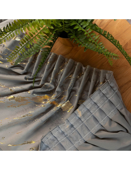 MARMA Zasłona gotowa na taśmie, szerokość 140cm x wysokość 250cm, kolor 005 jasny szary ze złotym nadrukiem na VELVI TD00