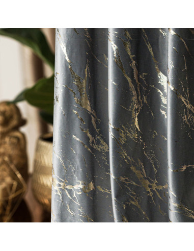 MARMA Zasłona gotowa na taśmie, szerokość 140cm x wysokość 250cm, kolor 005 jasny szary ze złotym nadrukiem na VELVI TD00