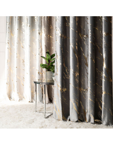 MARMA Zasłona gotowa na taśmie, szerokość 140cm x wysokość 250cm, kolor 005 jasny szary ze złotym nadrukiem na VELVI TD00